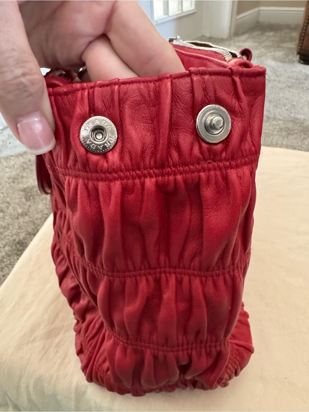 Prada Red Gaufre Satchel with Removable Strap - Picture 12 of 12